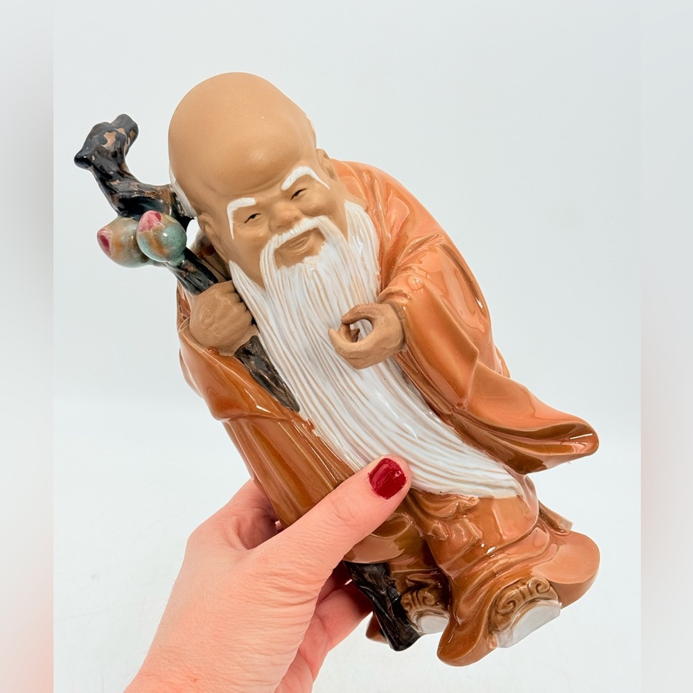 Vintage Wanjiang Wucai Porcelain Shouxing Figurine | Chinese God of Longevity